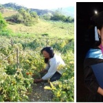 Photo 1: Margie tends to her organic garden planted with a variety of fruits, vegetables, and herbs. This serves as one of their sources of income. Photo 2: Margie proudly accompanies her second child, Florissa, during the latter's graduation ceremony.
